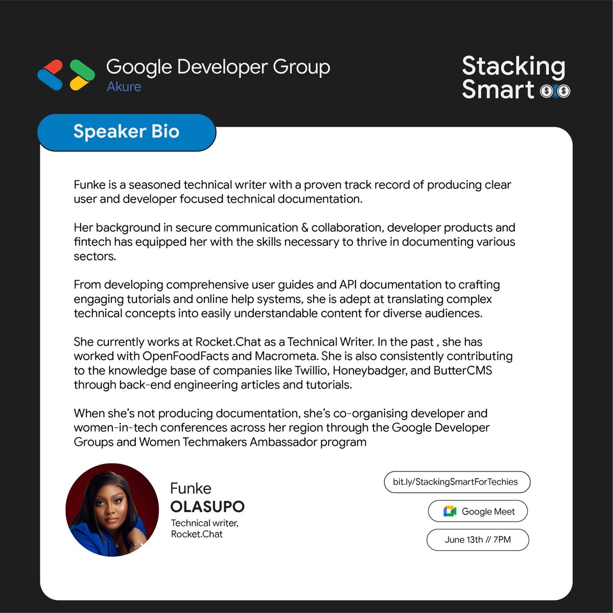 gdg_akure's tweet image. We’re excited to have @OlasupoFunke join us this Friday to discuss how to Stack Smart as techies

She’s a seasoned technical writer and community leader who will be sharing practical tips and real-life money lessons to help you grow what you earn💸

RSVP- bit.ly/StackingSmartF…