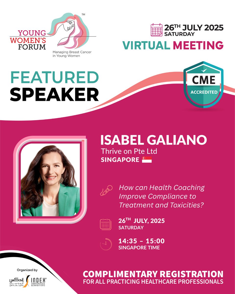 ywforum_'s tweet image. #YWF2025 – Empowering holistic patient care
Featuring Isabel Galiano
26 July | 14:35–15:00 GST
How Can Health Coaching Improve Compliance to Treatment and Toxicities?
Coaching for better care outcomes.
🔗 Register: ywforum.com/registration/
#HealthCoaching #WomenInHealthcare