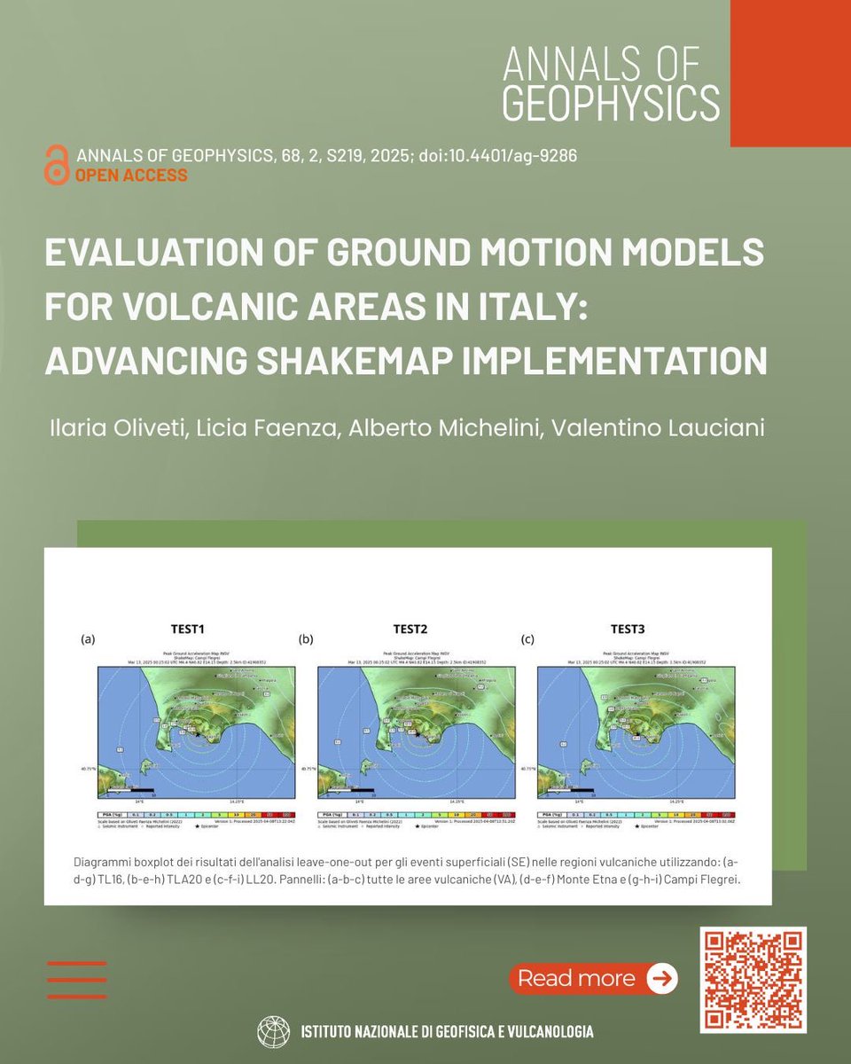 #Article | #OpenAccess

❓Which ground motion model (GMM) is best for volcanic areas in Italy? 
A new study published in #Annalsofgeophysics explores the topic.
The results refine INGV’s ShakeMap for regions like #CampiFlegrei, #Vesuvius, and #Etna

📖 bit.ly/6829286