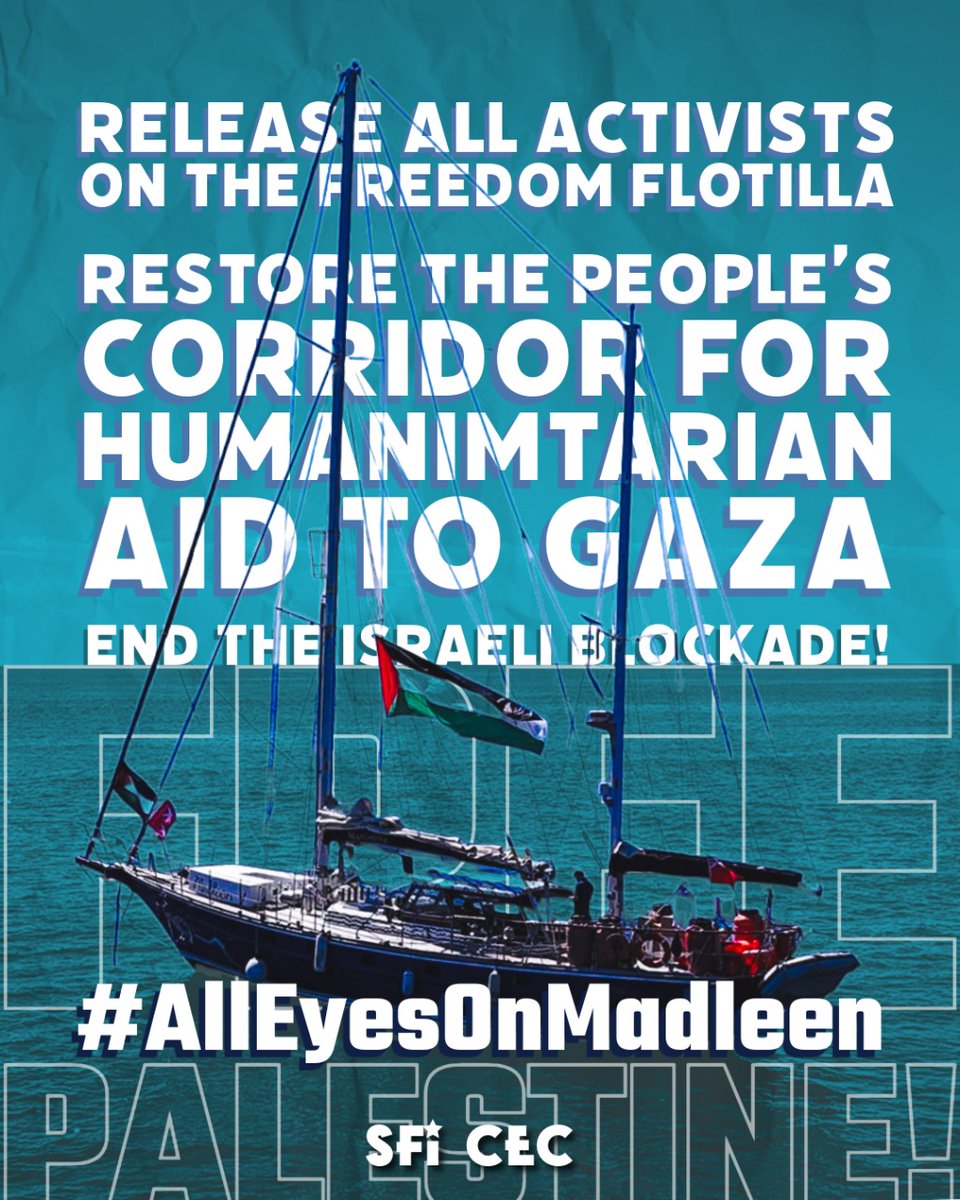 AmulyaAnita's tweet photo. Madleen was named in honor of Gaza's first fisher woman, Madleen Culab. Break the siege, end the blockade, ensure the right of the people of Palestine to their own territorial waters! From the river, to the sea Palestine will be free!
#AllEyesonMadleen @SweMFA https://t.co/qBSgVmzkij
