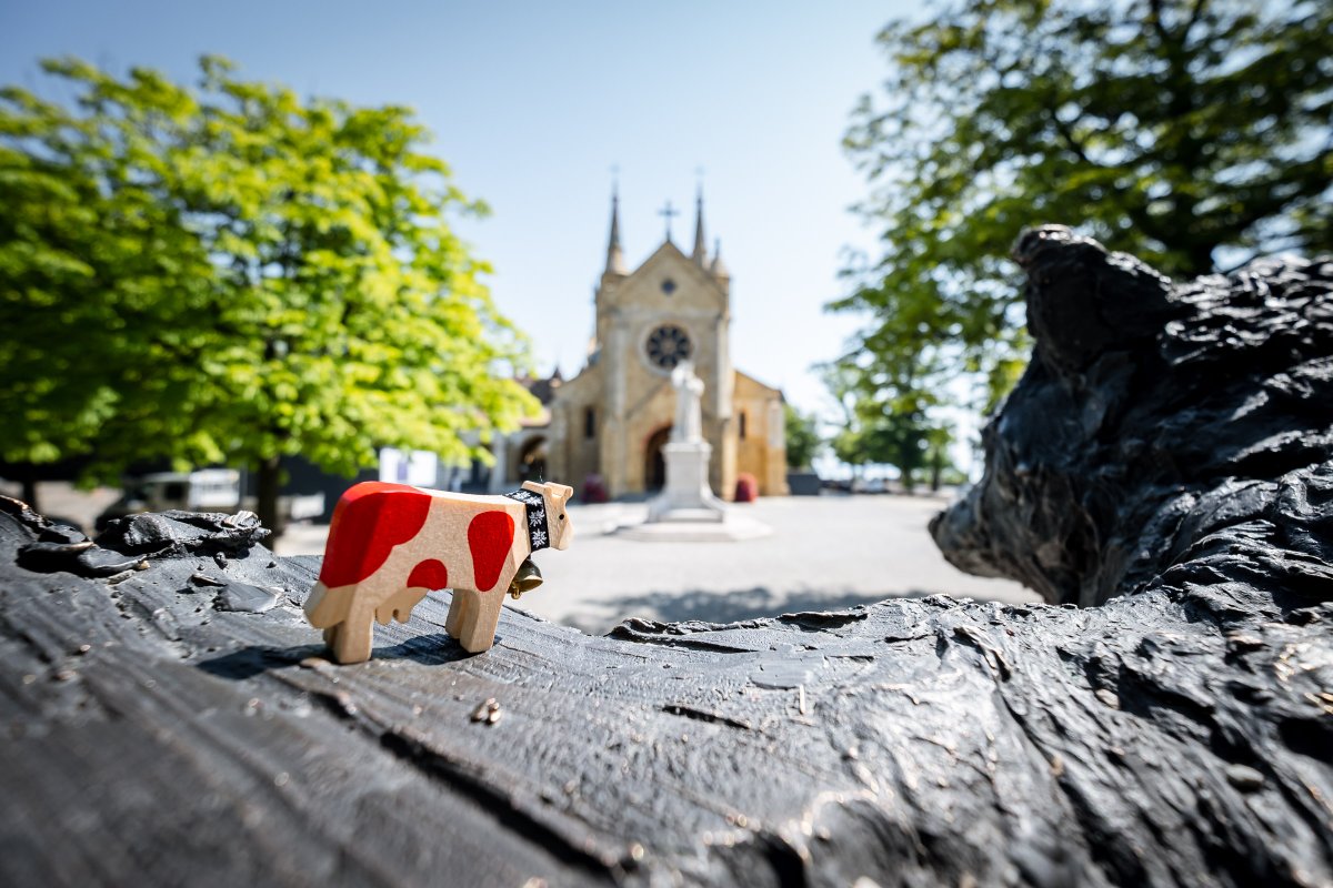 🔎 Moo-stery location alert! Can you guess where I am? 🐮

Here are two clues:
📍 This lovely spot is in the west of Switzerland, nestled by a lake that shares its name.
⛪ I’m standing in front of the collegiate church, built with bright yellow stone.

Any guesses? 👇