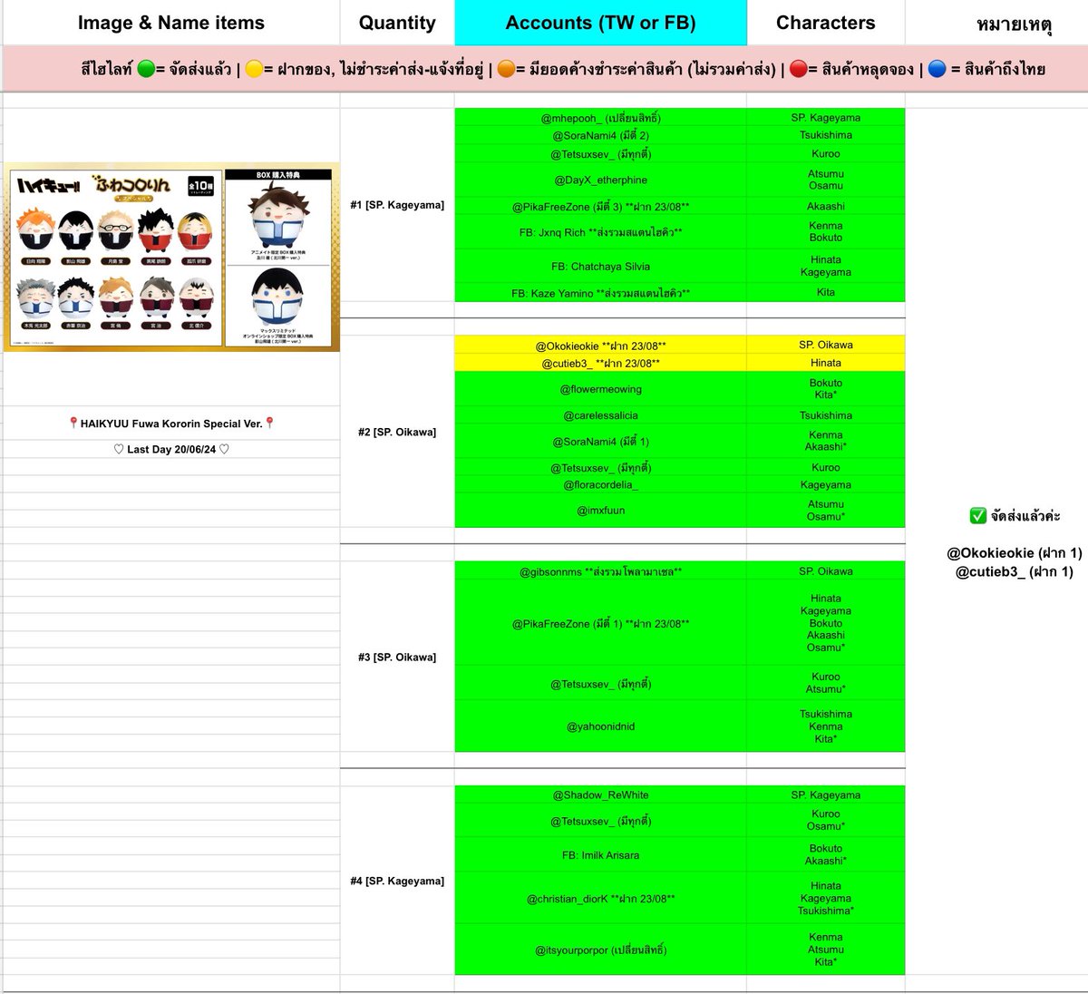 <a href="/Okokieokie/">late reply ไม่ตอบทักซํ้าได้เลยค่ะ</a> (ฝาก 1) = 45฿
<a href="/cutieb3_/">౨ৎ</a> (ฝาก 1) =45฿

**สามารถชำระค่าส่งและแจ้งที่อยู่ที่ลิงก์ฟอร์มด้านบนเลยนะคะ🙇🏼‍♀️ หากส่งรวมหลายการ เซฟภาพสินค้าทุกรายการของตนเองแล้วส่งเช็คค่าส่งที่เดมได้เลยค่ะ🙏🏻**