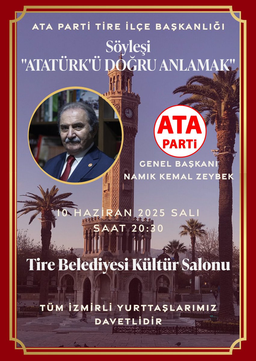 Genel Başkanımız Sayın Namık Kemal ZEYBEK, İzmir Tire'de.

Tüm Yurttaşlarımız Davetlidir. 

📅10 Haziran Salı
⏰20.30
🌎Tire Belediyesi Kültür Salonu