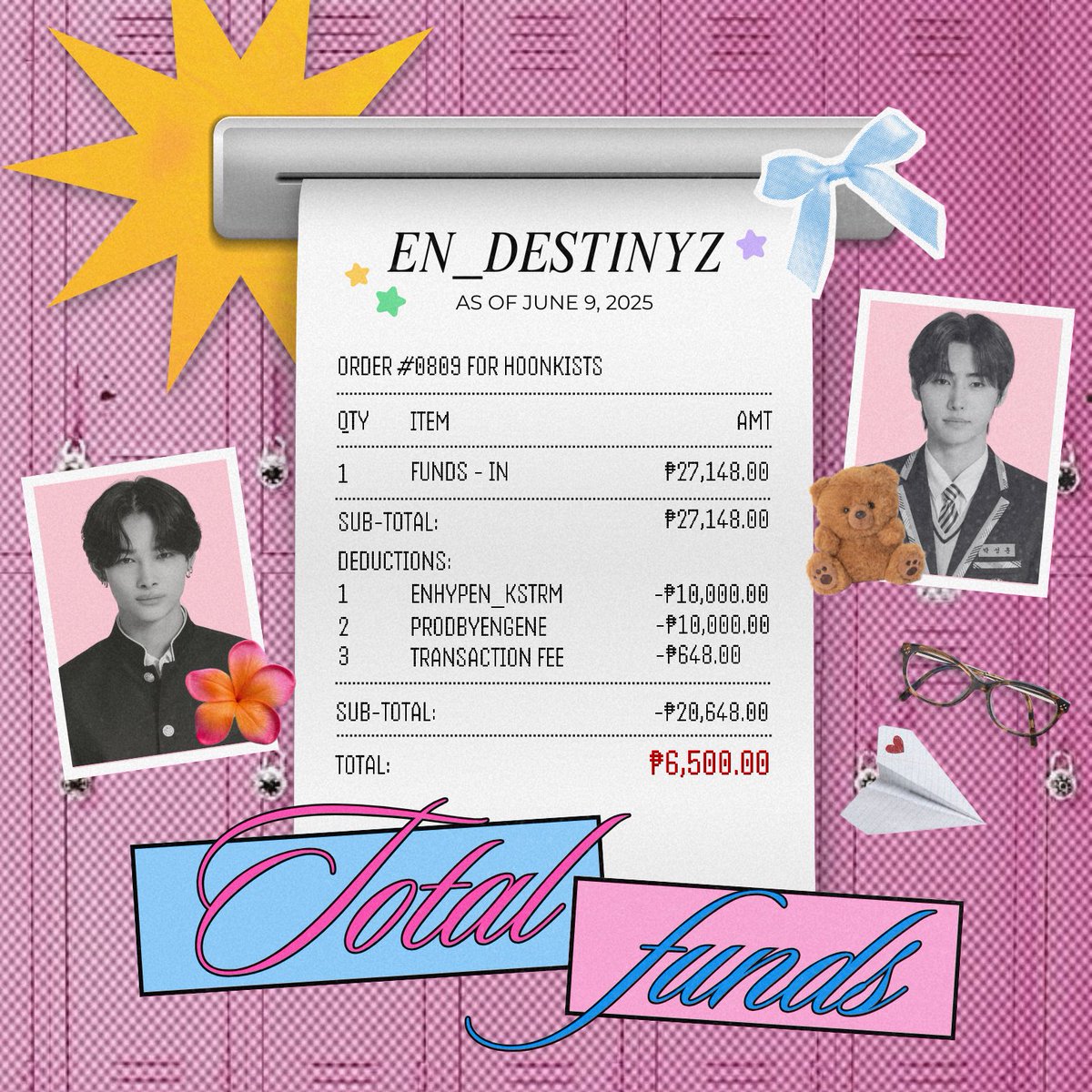 en_destinyz's tweet photo. There's no truer testament for the love you have for ENHYPEN and Destinyz than the support you gave 10TILAH during its run, accounting an astonishing final tally of ₱27,148.00! 🎉
Thank you all for turning our vision into the most beautiful reality. 💝
#DirectedByEnDestinyz https://t.co/ajrQAb1apL
