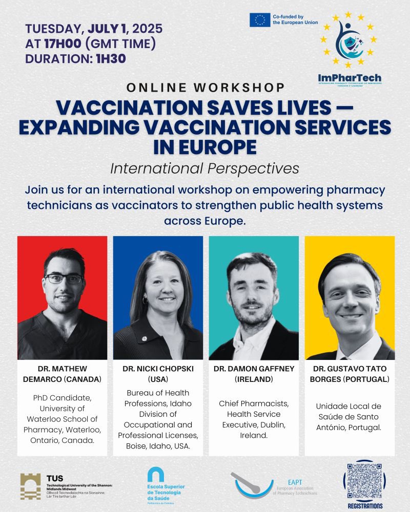 🌍 Vaccination Saves Lives!
We're thrilled to invite you to our workshop on expanding vaccination services across Europe, with a focus on the evolving role of Pharmacy Technicians as immunizers. 
👩⚕️💊 Register here: linkedin.com/redir/redirect…