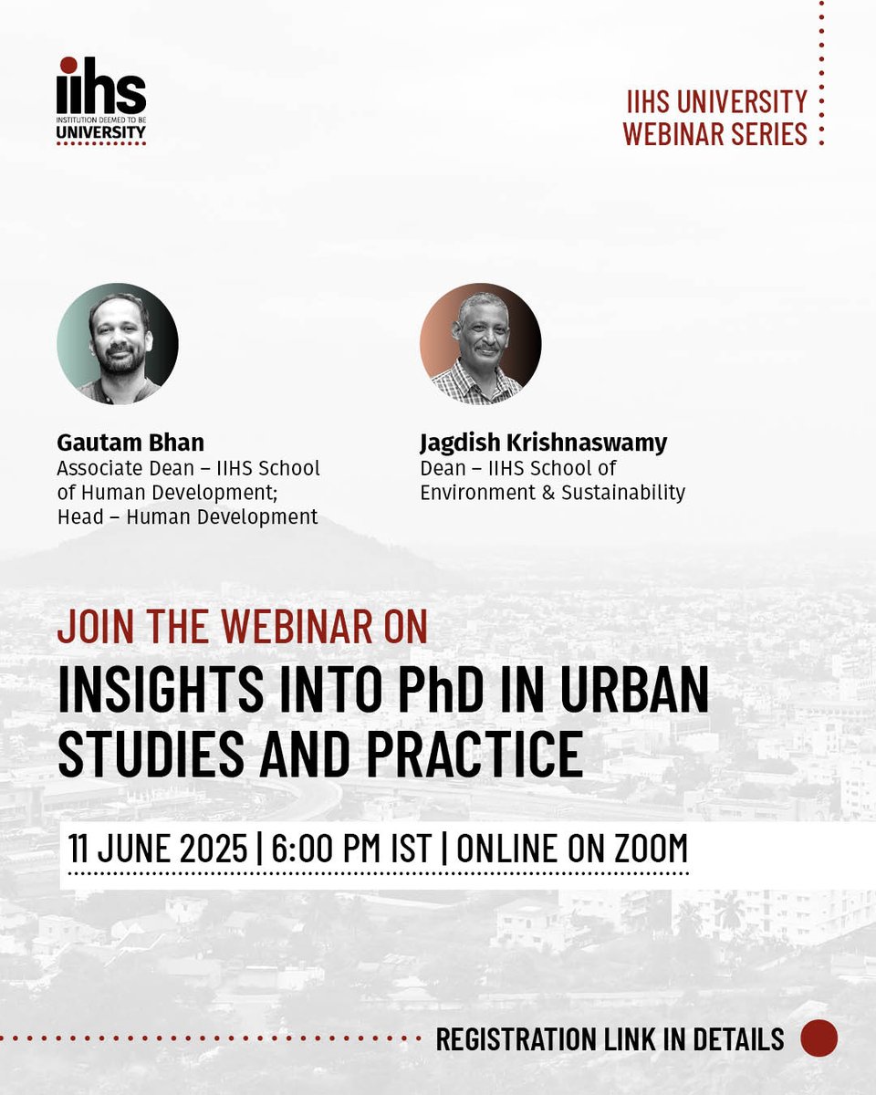 Interested in working across disciplines and professional sectors to shape sustainable and equitable futures? Interested in what the IIHS University’s doctoral programme can offer you?

Come with your questions because we have a webinar dedicated to help answer them.

Register