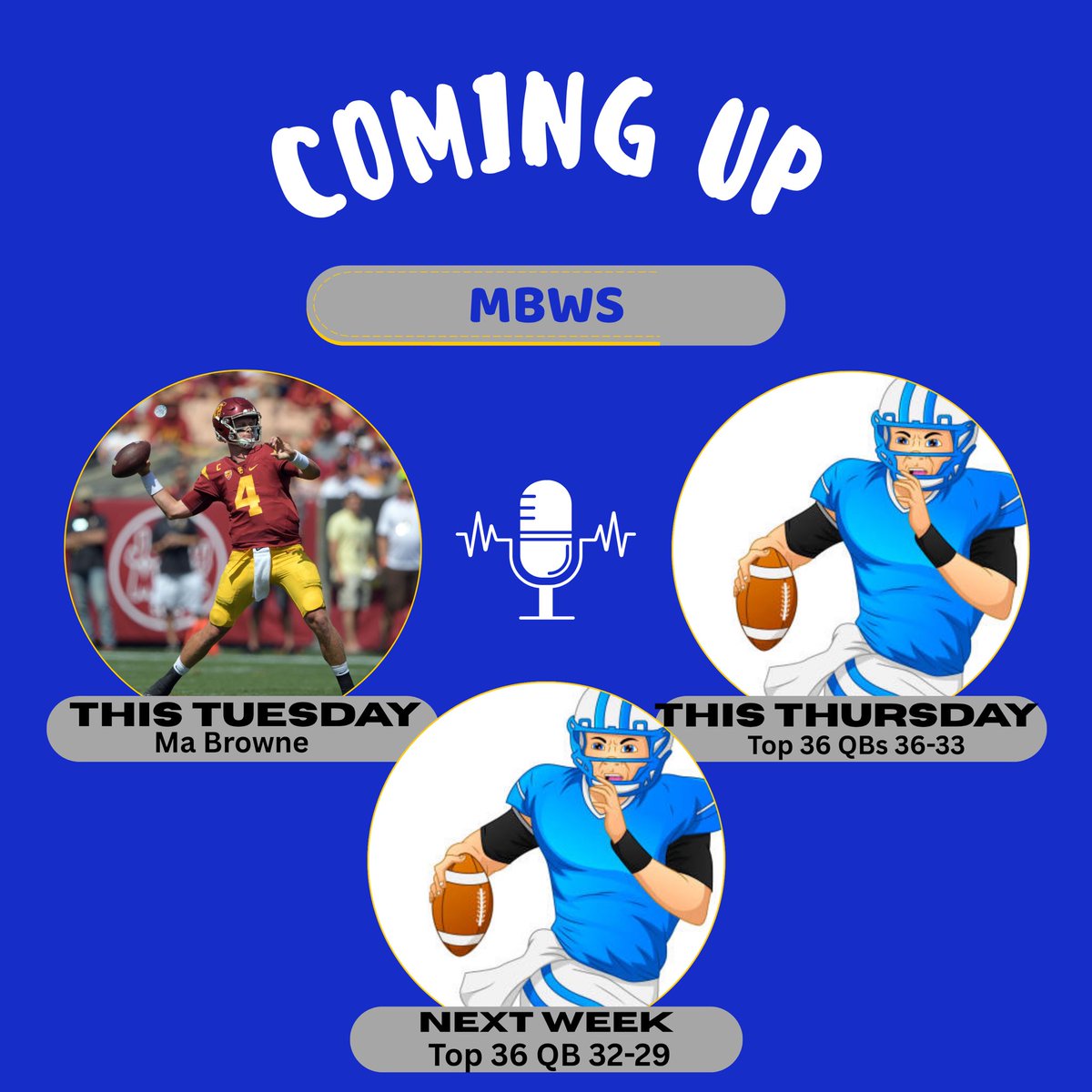 MorningBrewwithStew (@stewmorning) on Twitter photo Next 3 Episodes
A little bit of a change of schedule
Tomorrow: MBWS Ft. <a href="/MaxBrowne4/">Max Browne</a>, The Second Half, A Life After Football
6/10/25: MBWS Top 36 QB Countdown 36-33 Ft. <a href="/JHunt006/">Proffesor J</a>
6/12/25: MBWS Top 36 QB Countdown 32-29 Ft. <a href="/JHunt006/">Proffesor J</a> Next 3 Episodes
A little bit of a change of schedule
Tomorrow: MBWS Ft. <a href="/MaxBrowne4/">Max Browne</a>, The Second Half, A Life After Football
6/10/25: MBWS Top 36 QB Countdown 36-33 Ft. <a href="/JHunt006/">Proffesor J</a>
6/12/25: MBWS Top 36 QB Countdown 32-29 Ft. <a href="/JHunt006/">Proffesor J</a>