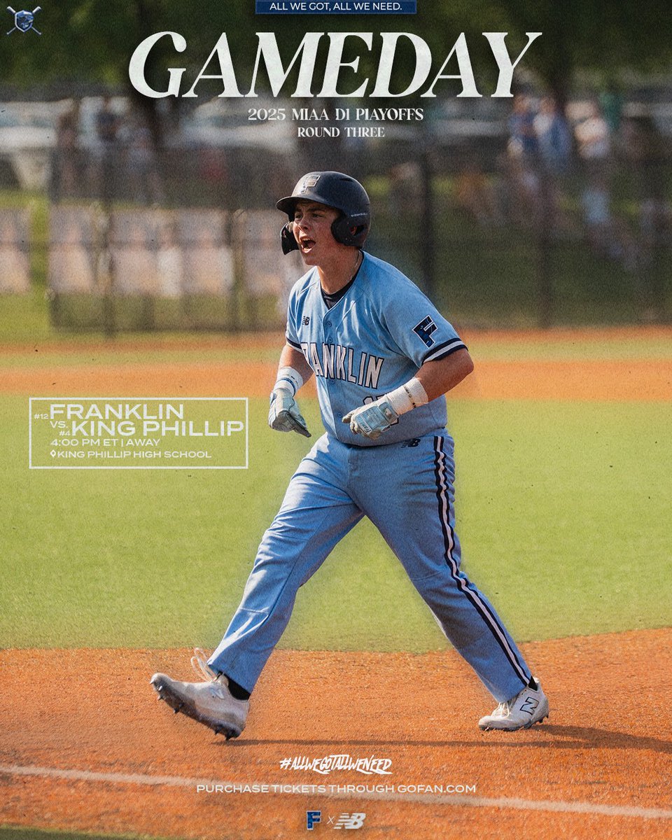 Franklin High School Baseball (@fhsbbaseball) on Twitter photo WAKE UP IT'S GAMEDAY 😤
D1 Quarter Finals
Pack King Phillip...Mandatory Town Attendance
Vs King Phillip
First Pitch - ⏰ 4:00pm ET
📍King Phillip High School
<a href="/FHSCoachZBrown/">Franklin High School Baseball, MA</a> <a href="/FHSSports/">FranklinAthletics</a> WAKE UP IT'S GAMEDAY 😤
D1 Quarter Finals
Pack King Phillip...Mandatory Town Attendance
Vs King Phillip
First Pitch - ⏰ 4:00pm ET
📍King Phillip High School
<a href="/FHSCoachZBrown/">Franklin High School Baseball, MA</a> <a href="/FHSSports/">FranklinAthletics</a>