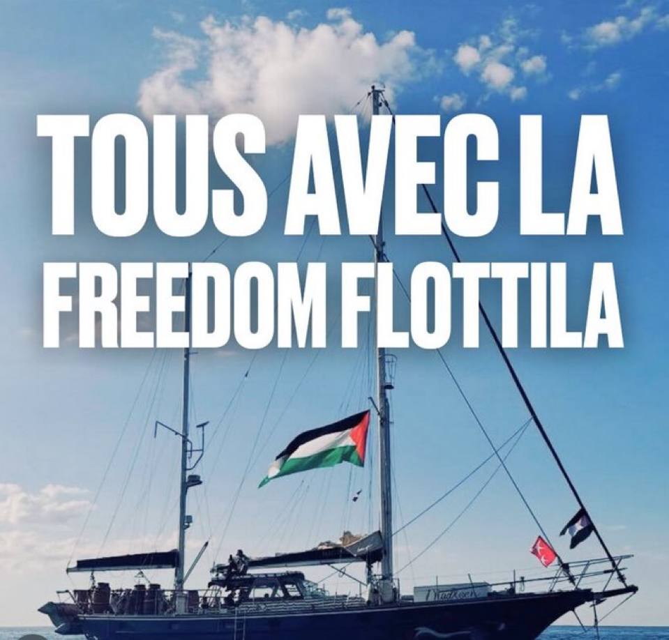 38_Generations's tweet image. Total soutien à la #FreedomFlottila arraisonnée illégalement par l'armée israélienne en zone internationale
Soutien à la population de #Gaza massacrée jour après jour
@GenerationsMvt appelle aux rassemblements lundi 9 juin
Pl. Victor H. 18h #Grenoble 
Hôtel de ville 17h #Vienne