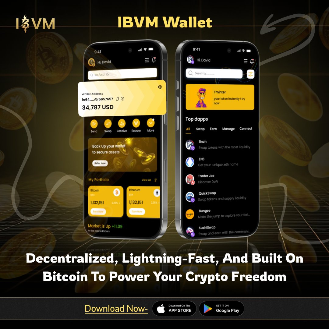 🚀 IBVM Wallet Decentralized. Lightning-fast. Built on Bitcoin. Power your  crypto freedom with total control and unmatched security. 🔐 No middlemen ⚡  Instant transactions 🌍 Global access Download on App store –