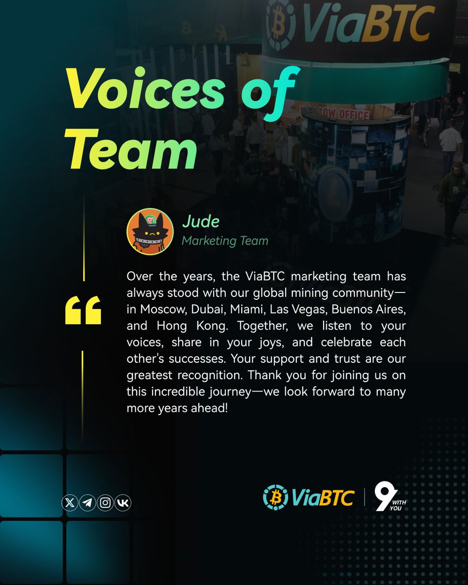 🎉 Celebrating 9 years together! Our Customer Service, Product, Operations &amp; Marketing teams each have a special message of gratitude and vision for the future. Thank you for being part of our journey—here’s to many more! 🙌✨

 #ViaBTC #9WithYou