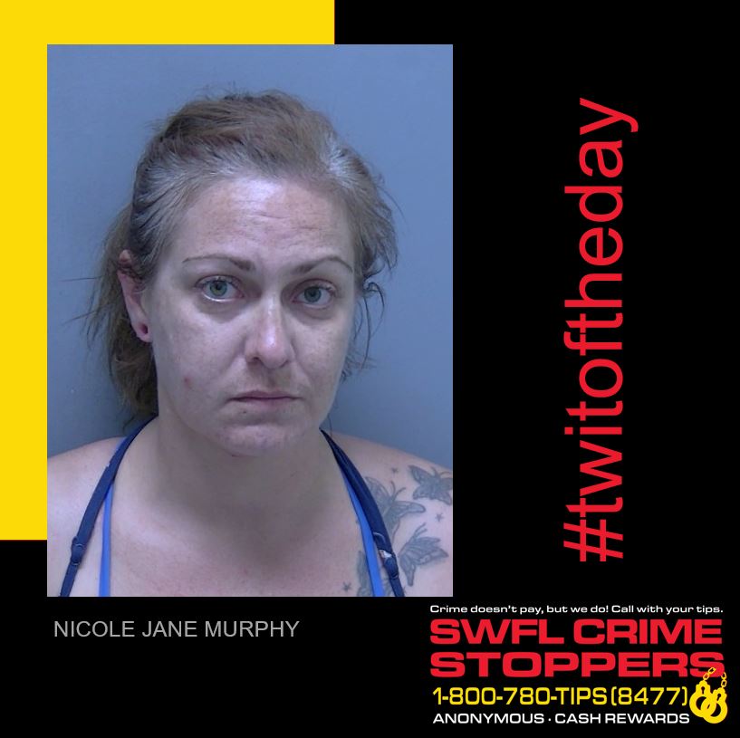 Our #Twitoftheday is Nicole Murphy, wanted in Lee County for FTA criminal use of personal identification information. If you know where she is, please call SWFL Crime Stoppers at 1-800-780-TIPS (8477), submit a tip on our website or use the P3 Tips app. Cash reward possible!