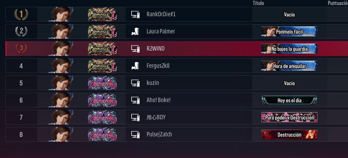 GG | Tibetano (@tibetanotk) on Twitter photo I was doing a challenge for the Spanish community and I became the #1 Asuka in the world in the Rankeds Leaderboard
<a href="/akamaru1984/">DreamMakers | Akamaru</a> Hasta aquí mi trayecto del <a href="/RankorDieTekken/">Rank (or) Die</a> , finalizo en mi día 5
GGs I was doing a challenge for the Spanish community and I became the #1 Asuka in the world in the Rankeds Leaderboard
<a href="/akamaru1984/">DreamMakers | Akamaru</a> Hasta aquí mi trayecto del <a href="/RankorDieTekken/">Rank (or) Die</a> , finalizo en mi día 5
GGs