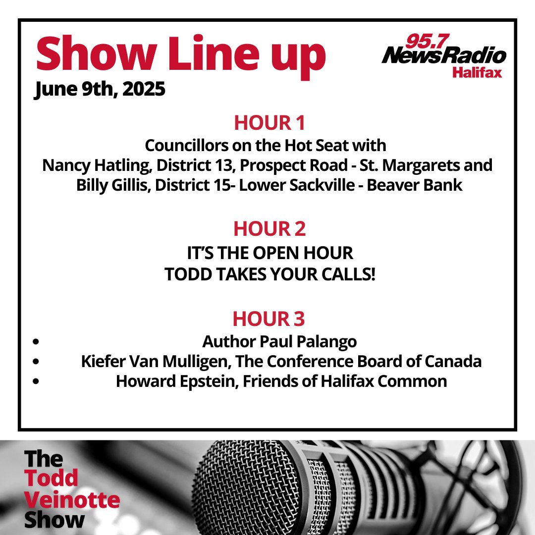 Today on The Todd Veinotte Show:
- Councillors on the Hot Seat.
- A report indicates that Canada’s domestic tourism could gain billions from the U.S. trade conflict.
Join the program at 902-405-6000.
Don't forget you can listen live: player.halifax.citynews.ca