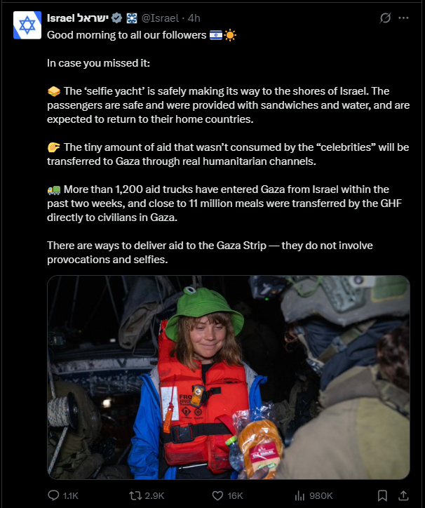Grifty (@thegriftreport) on Twitter photo <a href="/DaleVince/">Dale Vince</a> That's not true now is it Dale? Israel have clearly said that the tiny amount of aid that the Selfie Yacht had on board would be delivered. <a href="/DaleVince/">Dale Vince</a> That's not true now is it Dale? Israel have clearly said that the tiny amount of aid that the Selfie Yacht had on board would be delivered.