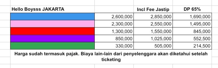 📌 OPEN JASTIP  

&lt; Hello Boysss Asia Tour in Jakarta &gt; 

Bisa DP 65%, pelunasan H-7 konser 
Atau 
Cicilan via paylater shopee/toped   

Info lebih lanjut bisa dm📨/kontak ada di bio 

Testi di IG: yaluhan_shop