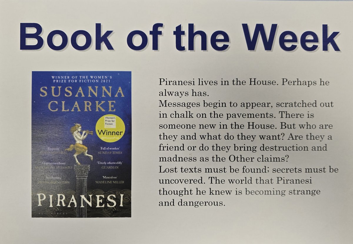 Knaphill Library (@knaphilllib) on Twitter photo Piranesi is magical, mysterious and melancholy.
As we follow Piranesi, who is undergoing significant mental change, both positively and negatively, the language changes and the way we view the world through his eyes changes.
Pick up a copy today!β€οΈ
<a href="/SurreyLibraries/">Surrey Libraries UK</a> Piranesi is magical, mysterious and melancholy.
As we follow Piranesi, who is undergoing significant mental change, both positively and negatively, the language changes and the way we view the world through his eyes changes.
Pick up a copy today!β€οΈ
<a href="/SurreyLibraries/">Surrey Libraries UK</a>