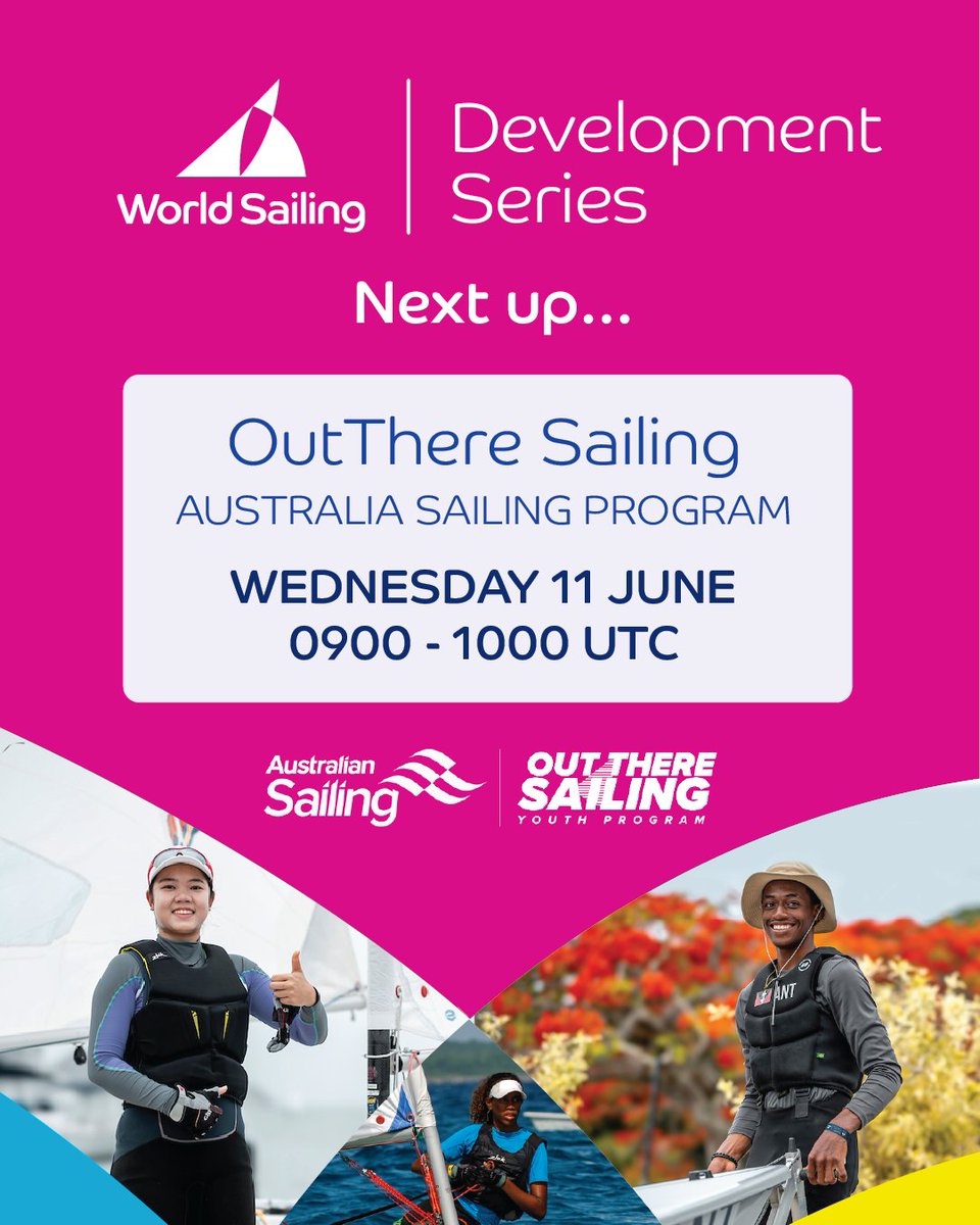 worldsailing's tweet photo. Want to find out more about sailing-specific development programmes? Join us for our next edition of the Development SeriesπΊ
Explore how Australian Sailingβs OutThere Sailing Program is engaging the next generation!
Register nowπ
π https://t.co/yvqN6XHcf2
#DevelopmentSeries https://t.co/5NalgTZDnF
