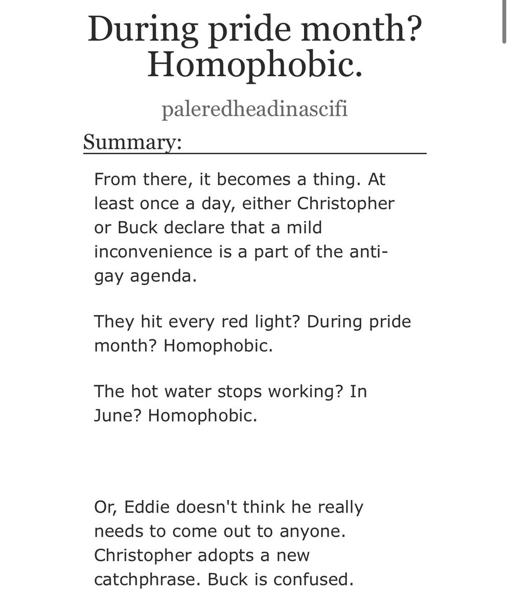 During pride month? Homophobic. 

- why come out when you can just tell your kid 
- then that kid can make a joke about pride month 70 times 
- and maybe eventually the love of your life will be like OH 

Rated T / 2.3k words 

archiveofourown.org/works/66331411