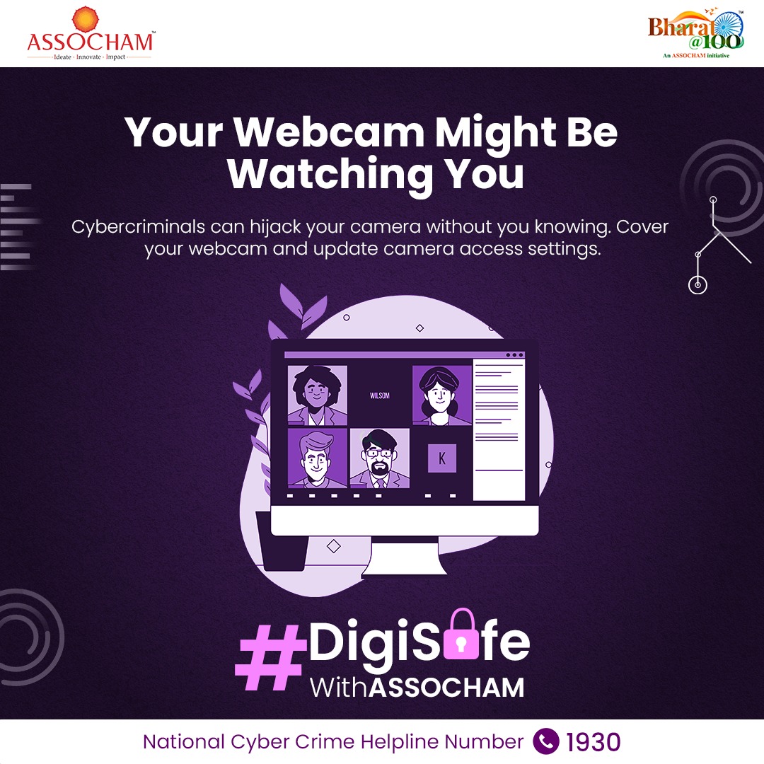 ASSOCHAM (@assocham4india) on Twitter photo 🎥 Your webcam might be spying, and you wouldn’t even know.
Cover it. Check app permissions. Stay alert.
Cybersecurity starts with small steps.
📞 Cyber Helpline: 1930
#DigiSafeWithASSOCHAM #CyberSecurity #WebcamSafety #DigitalDefence
<a href="/GoI_MeitY/">Ministry of Electronics & IT</a> <a href="/AshwiniVaishnaw/">Ashwini Vaishnaw</a> 🎥 Your webcam might be spying, and you wouldn’t even know.
Cover it. Check app permissions. Stay alert.
Cybersecurity starts with small steps.
📞 Cyber Helpline: 1930
#DigiSafeWithASSOCHAM #CyberSecurity #WebcamSafety #DigitalDefence
<a href="/GoI_MeitY/">Ministry of Electronics & IT</a> <a href="/AshwiniVaishnaw/">Ashwini Vaishnaw</a>