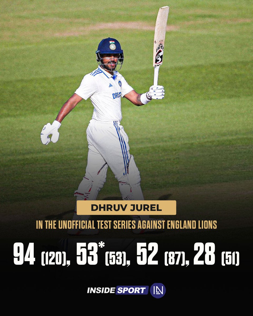 InsideSportIND's tweet photo. Dhruv Jurel impressed with consistent performances throughout the unofficial Test series against the England Lions 🏏

#INDAvsENGA #TeamIndia #DhruvJurel #CricketTwitter https://t.co/uNMhsCa9rA