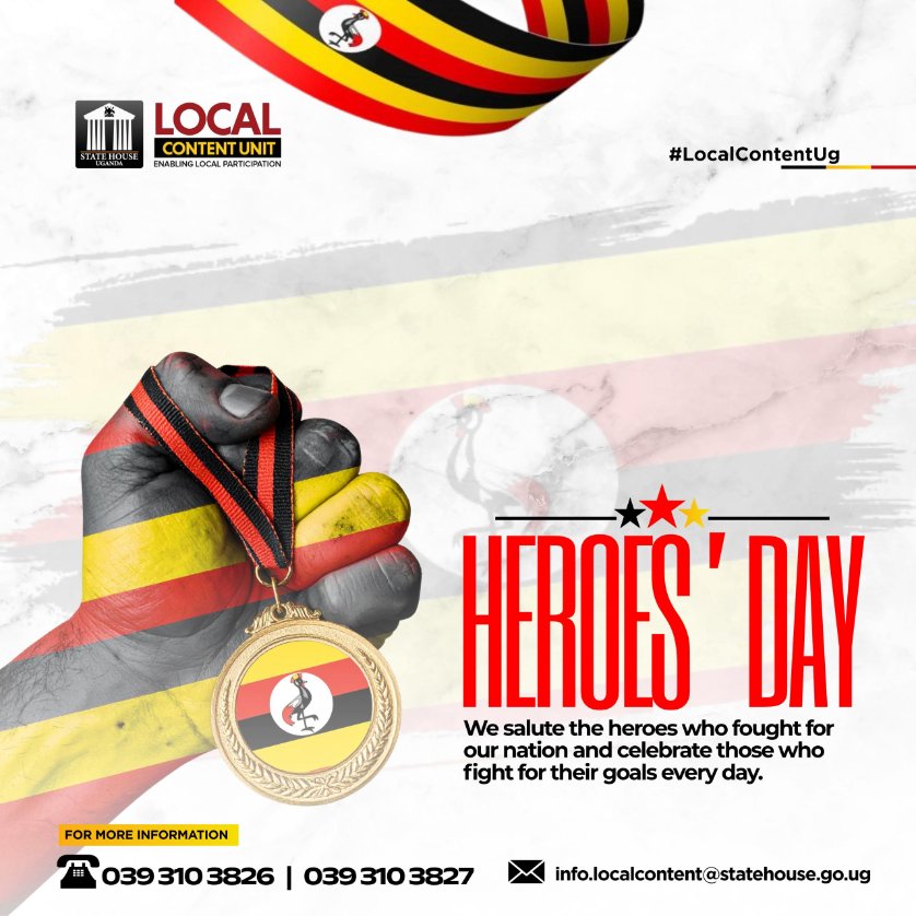 Rwabugiri Johnson (@rwabugirij56210) on Twitter photo Happy Heroes Day from State House LocalContent Unit to all Uganda's freedom fighters.
#LocalContentUg , <a href="/MerciBwetomera/">Mercie.A.Bwetomera</a>,<a href="/AshilyUg/">Ashily Africa 🇺🇬</a>,@Muzionly
#HeroesDay2025 Happy Heroes Day from State House LocalContent Unit to all Uganda's freedom fighters.
#LocalContentUg , <a href="/MerciBwetomera/">Mercie.A.Bwetomera</a>,<a href="/AshilyUg/">Ashily Africa 🇺🇬</a>,@Muzionly
#HeroesDay2025