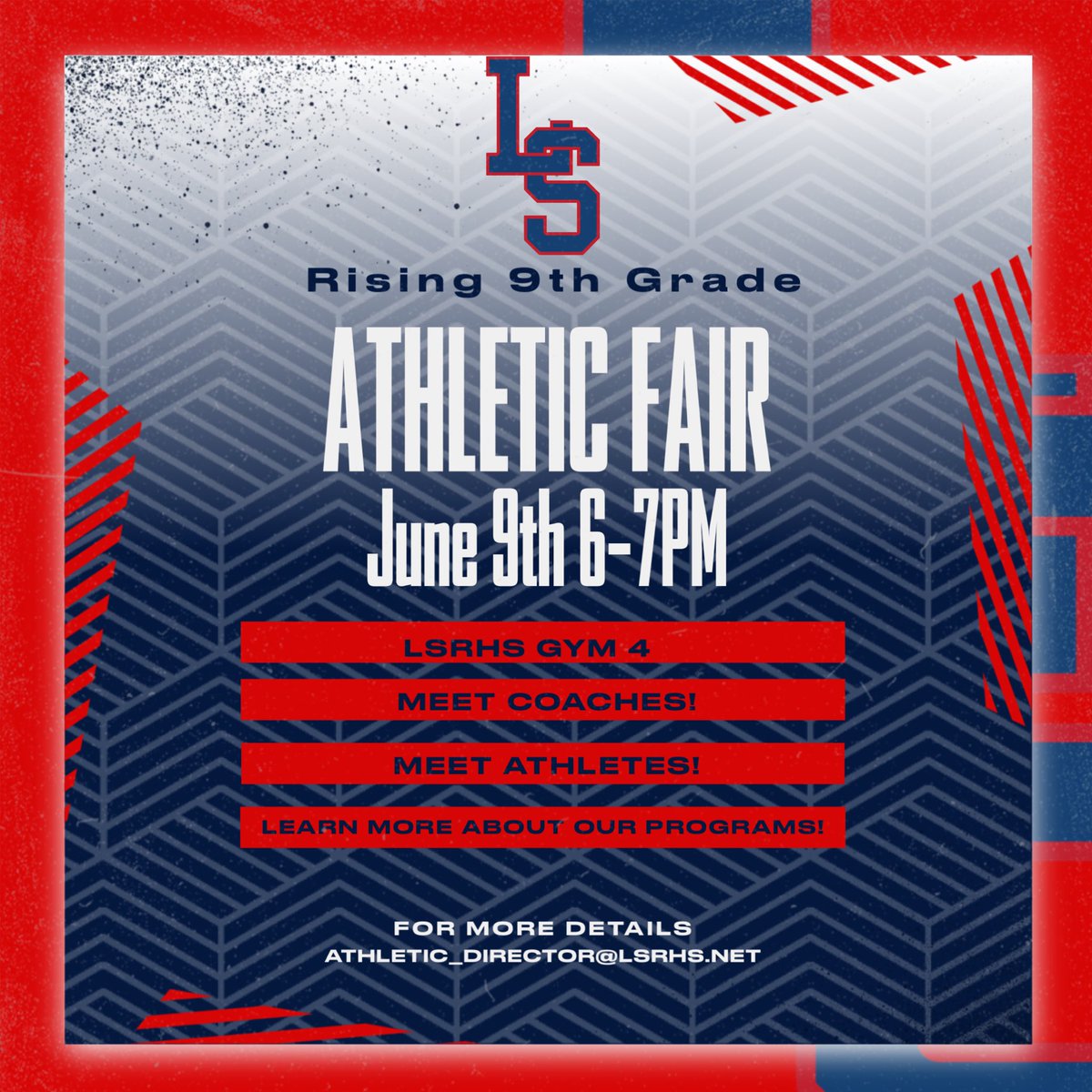 Rising 9th Grade Athletic is Tonight! Come learn all about our great athletic programs from Coaches and Players!

6-7PM
In Gym 4