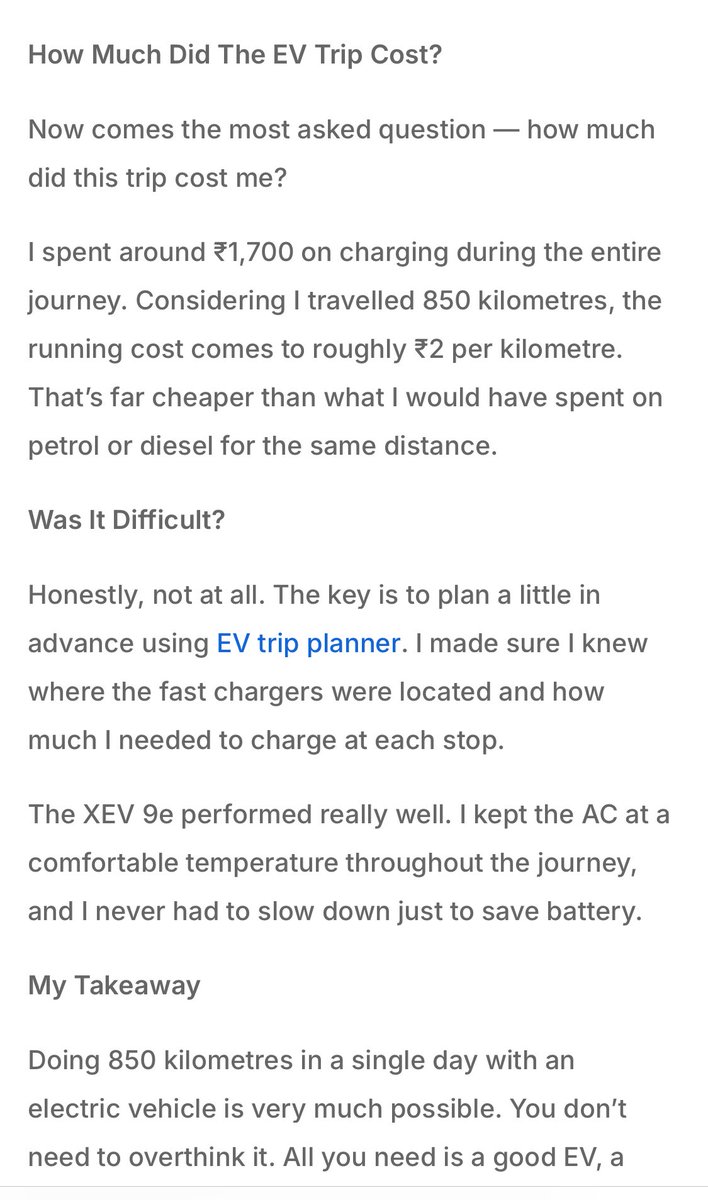 Xroaders_001's tweet photo. An owners travel experience on a @mahindraesuvs Xev-9e !!
✅ Noida to Ludhiana
✅ ₹ 2 /km
✅ 848 km trip
Link :
https://t.co/HBZTwKCZ11
Courtesy credits @EVJoints & respective owner !!
@evelectree @ev_gyan @theevwire @VyasTarpan @EVehiclesindia @evehicleinfo @KateFantom @PlugInIndia @TeslaClubIN @mahindraesuvs