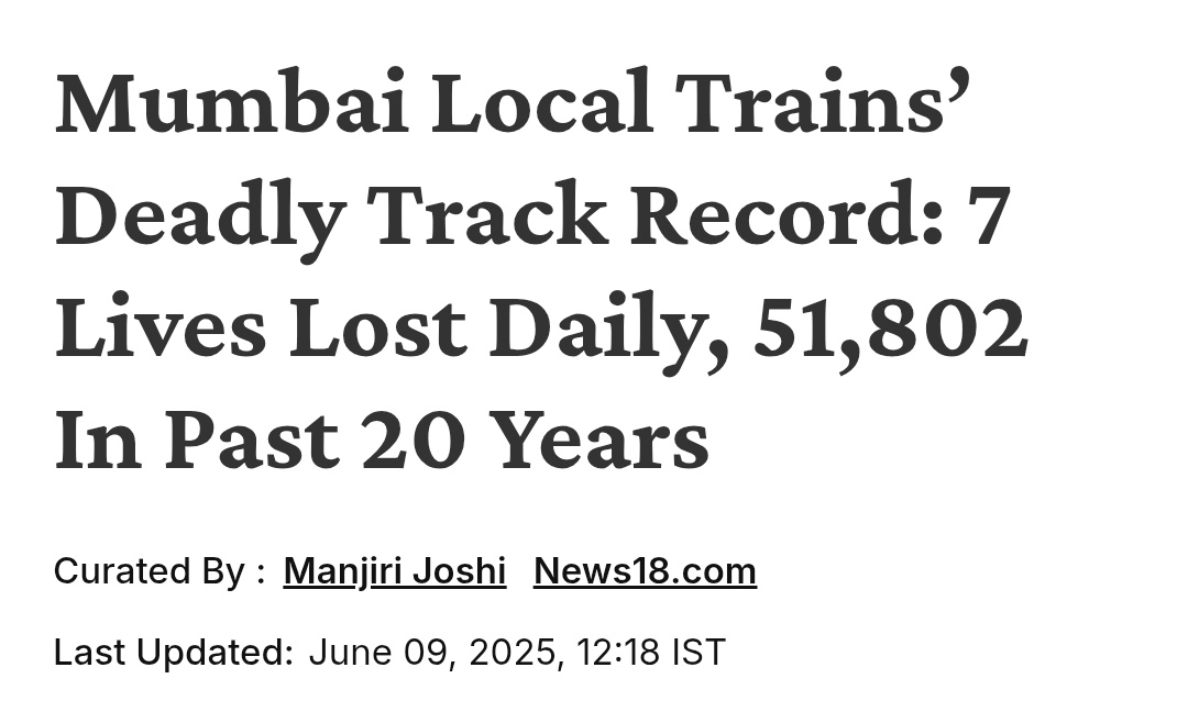 7 deaths per day. Almost 52,000 in the past 20 years.

If 7 people died a day in a plane crash, we'd move mountains to fix it.

But local trains carry working class passengers. Their lives are cheap. So we let it happen for 20 years, and we'll continue to do so for another 20