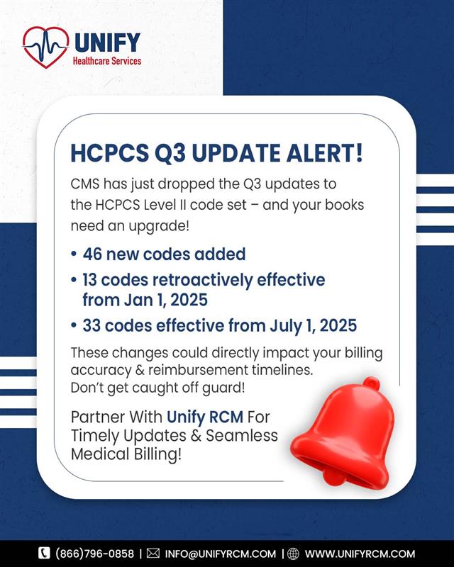 unifyrcm's tweet image. Are your code books ready for #Q3?  
Stay ahead of the curve with 46 new updates — some already in effect! 
Avoid denied claims. 
Stay Updated. Trust Unify RCM for all things compliance &amp;amp; coding!

#UnifyRCM #MedicalBilling #HCPCS #MedicalCoding #HealthcareCompliance #CodeUpdates