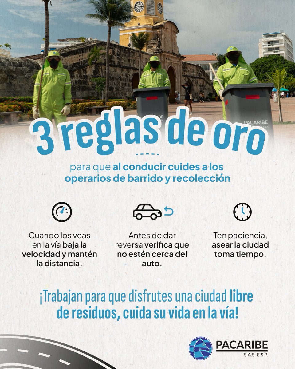 #CulturaPacaribe 👷‍♂️💙 ¡Ellos cuidan la ciudad, tú cuida su vida! Baja la velocidad, mantén la distancia y sé paciente cuando los veas trabajando en las vías de Cartagena.