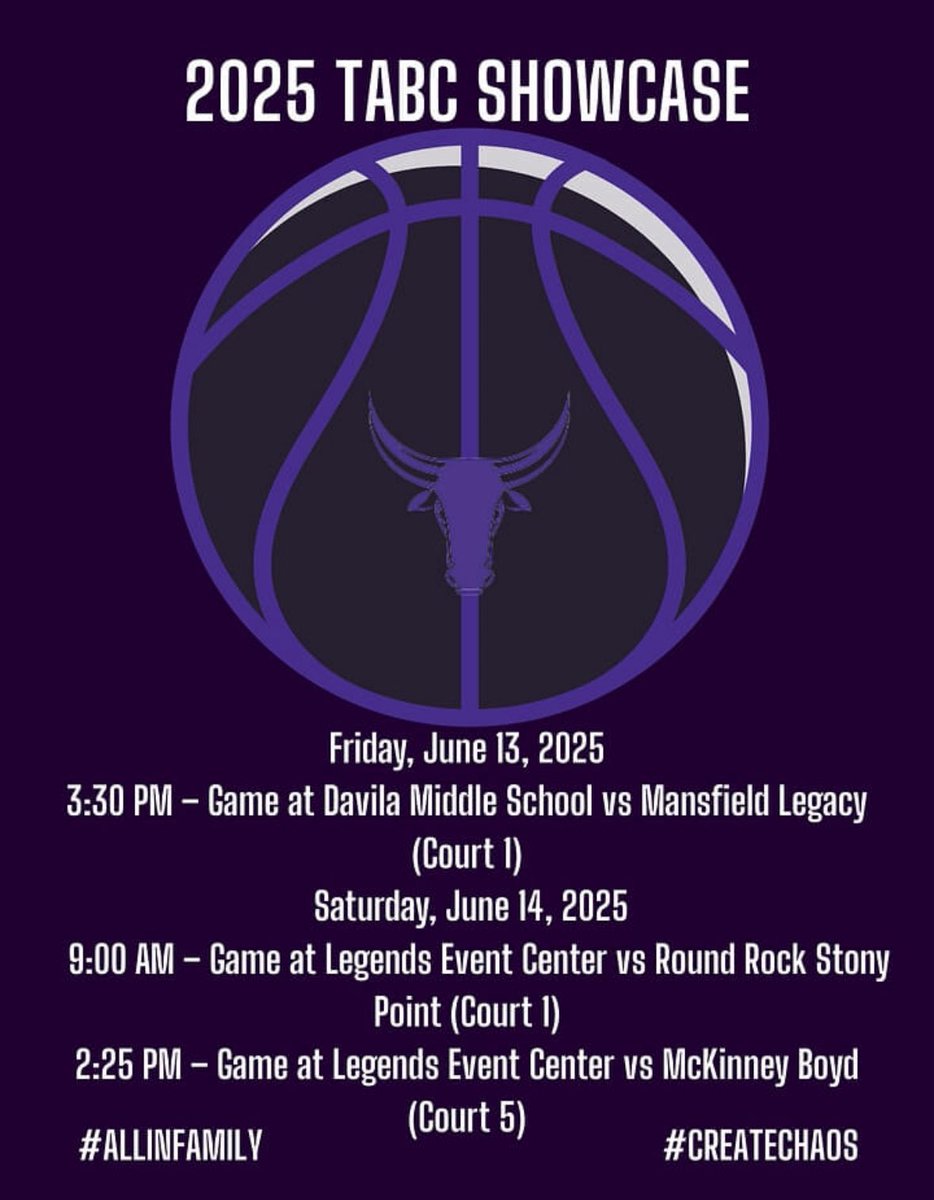 🚨ATTENTION COLLEGE COACHES🚨 My team (Morton Ranch High School) and I will be playing in the TABC Showcase Tournament in Bryan, Texas this weekend - come out and watch us hoop! Below, is our tournament schedule.