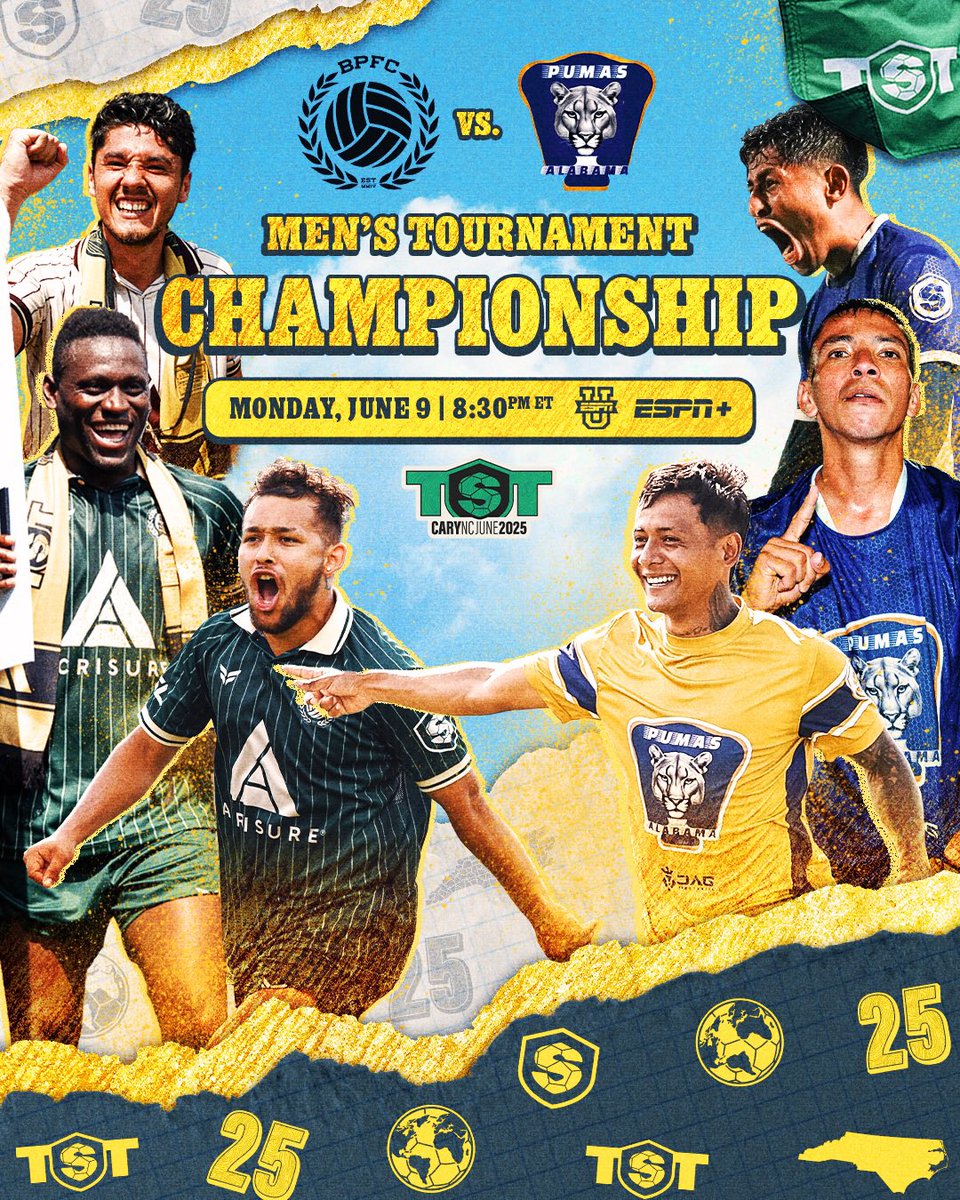 TST (@tst7v7) on Twitter photo IT’S CHAMPIONSHIP MONDAY!
⚽️ US Women vs Bumpy Pitch FC
⚽️ Bumpy Pitch FC vs Pumas de Alabama
THEY’LL PLAY FOR $1MILLION TONIGHT ON ESPNU/ESPN+ IT’S CHAMPIONSHIP MONDAY!
⚽️ US Women vs Bumpy Pitch FC
⚽️ Bumpy Pitch FC vs Pumas de Alabama
THEY’LL PLAY FOR $1MILLION TONIGHT ON ESPNU/ESPN+