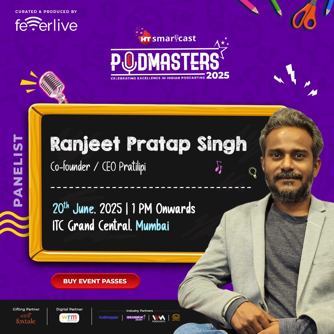 📚 From building India’s biggest storytelling platform to empowering regional voices — Ranjeet Pratap Singh, CEO &amp; Co-founder of Pratilipi, joins the Podmasters 2025 panel!🎉

Buy your event passes now events.htmedia.in/podmasters2025

#Podmasters2025 #FeverFM #HindustanTimes #HTSmartcast