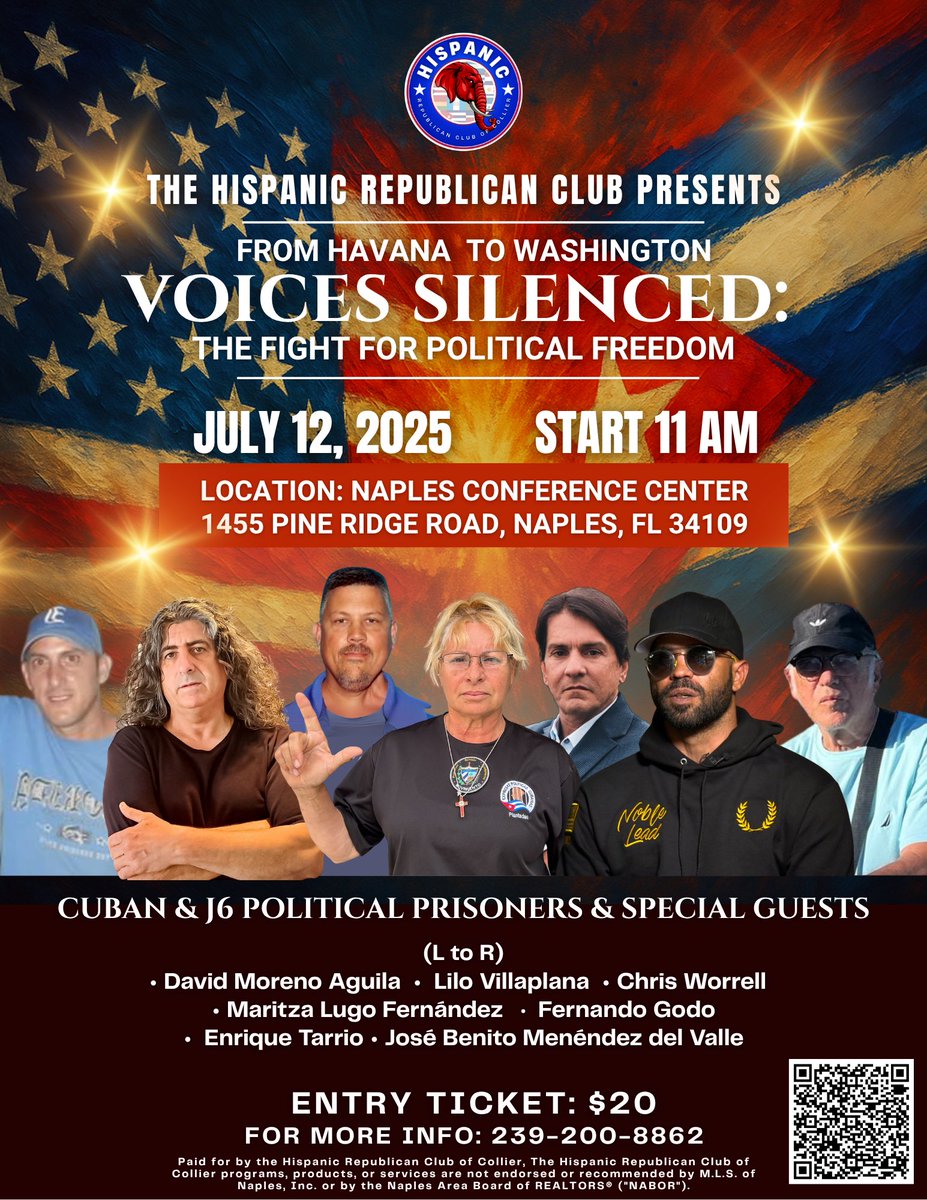 Próximo Evento 

THE HISPANIC REPUBLICAN CLUB PRESENTS FROM HAVANA TO WASHINGTON

JULY 12, 2025 START 11 AM

LOCATION: NAPLES 

CONFERENCE CENTER
1455 PINE RIDGE ROAD, NAPLES, FL 34109