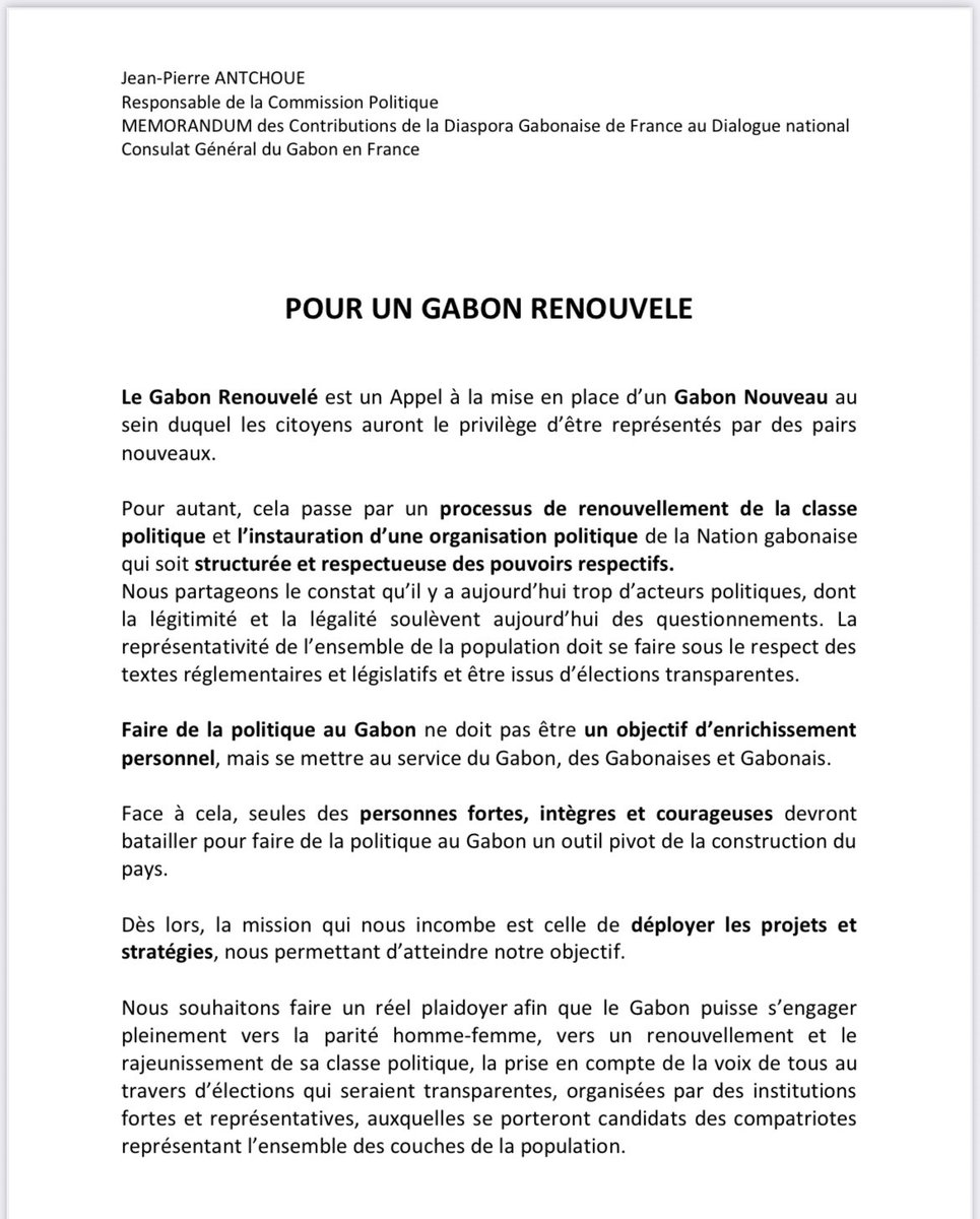 siruis_ga's tweet photo. Loi sur les partis politiques: retrouvez ci-dessous mes propositions faites en Novembre 2023 dans le cadre du Mémorandum des Contributions de la Diaspora au Dialogue national. Certaines sont aujourd'hui une exigence et un impératif Pour un Gabon Renouvelé https://t.co/pgzUUjMJoV
