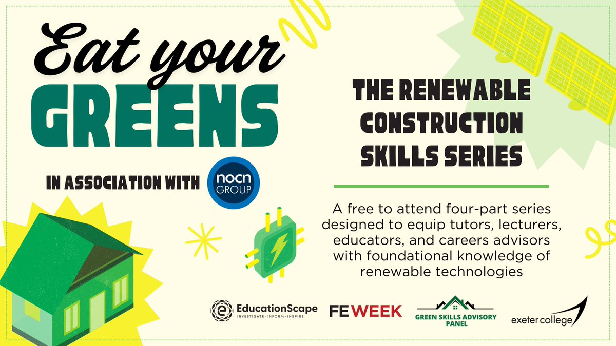 NOCNGroup's tweet photo. 🌿 Tomorrow at 12:15pm!

Join us for the first Eat Your Greens webinar: Intro to Insulation 🏠

Learn about demand, funding and our qualifications to close the green skills gap.

Free &amp; just 45 mins!
🔗 https://t.co/1o556ShyDg
#GreenSkills #Sustainability @FEWeek https://t.co/IDEDCO1nDQ