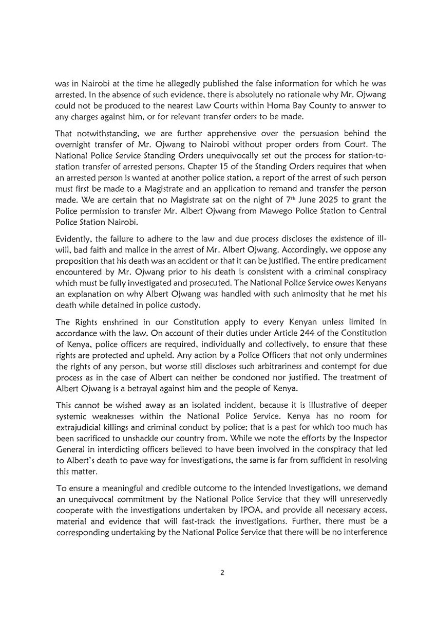 FaithOdhiambo8's tweet image. The role of the Police is to serve and protect the people, not maim them and end their lives. The @NPSOfficial_KE must see to it that all officers involved in the untimely death of Albert Ojwang are brought to book. It cannot be business as usual, we must reform our Police.
