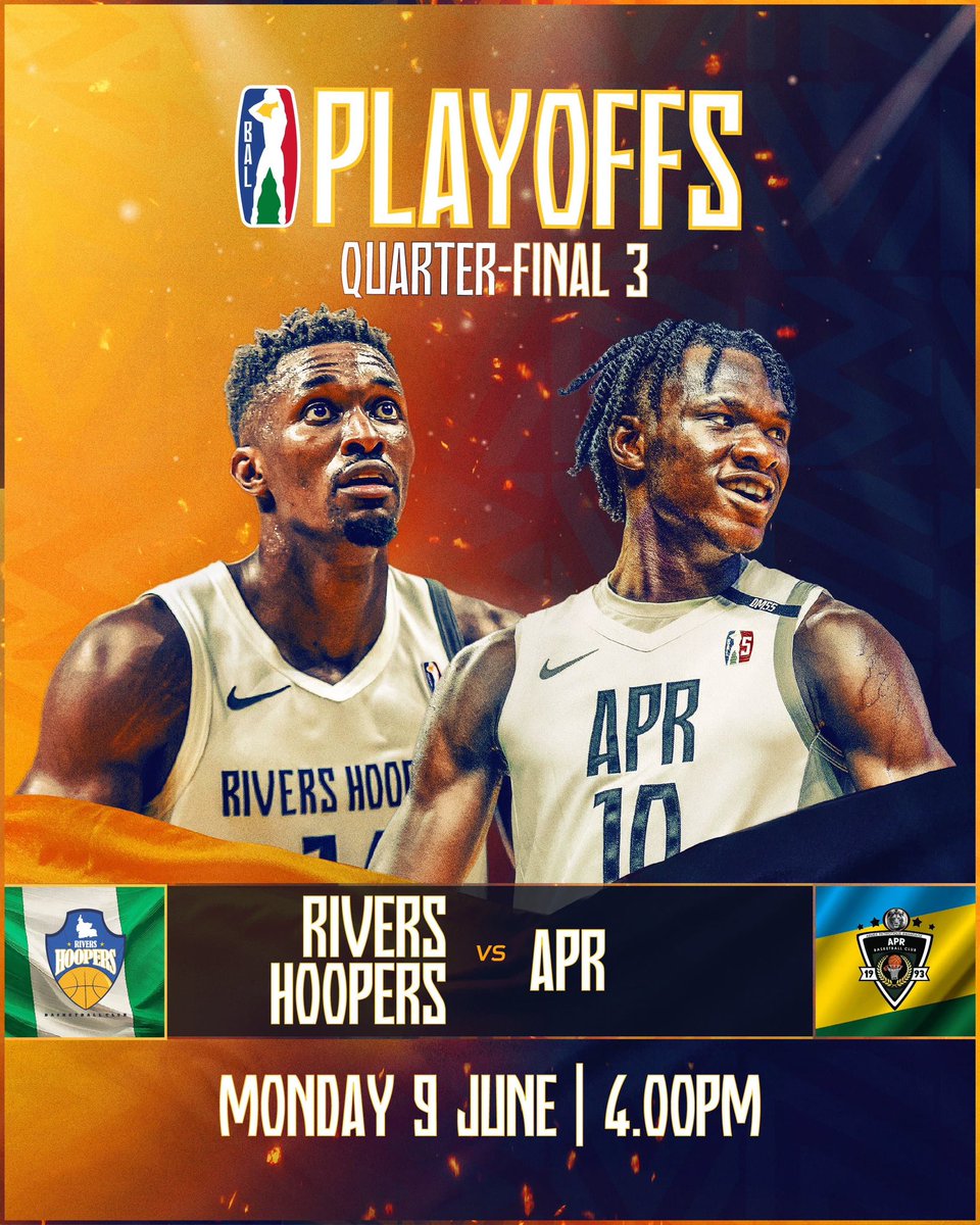 Rwanda In South Africa (@rwandainsa) on Twitter photo 🏀 TODAY AT 4 PM (Pretoria) — APR 🦁 face off against Rivers Hoopers in the BAL Season 5 Quarterfinals!
The Lions are ready to roar louder than ever.
Let’s go, APR!
@APR_BBC <a href="/theBAL/">Basketball Africa League</a> <a href="/RwandaMFA/">Ministry of Foreign Affairs & Int'l Cooperation</a>
#BAL5 #APR 🏀 TODAY AT 4 PM (Pretoria) — APR 🦁 face off against Rivers Hoopers in the BAL Season 5 Quarterfinals!
The Lions are ready to roar louder than ever.
Let’s go, APR!
@APR_BBC <a href="/theBAL/">Basketball Africa League</a> <a href="/RwandaMFA/">Ministry of Foreign Affairs & Int'l Cooperation</a>
#BAL5 #APR