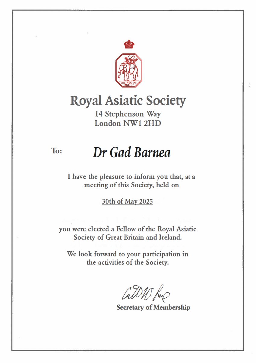 gbarnea's tweet image. Delighted to learn that I have been elected Fellow of the Royal Asiatic Society.