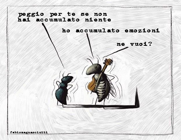 Carmela Cusmai (@carmelacusmai) on Twitter photo #IlCantoDelleCicale
Chiedo scusa alla favola antica
se non mi piace l'avara formica.
Io sto dalla parte della cicala
che il più bel canto non vende... regala.
Gianni Rodari
#SalaLettura <a href="/SalaLettura/">©️ Il Caffè Letterario</a> #IlCantoDelleCicale
Chiedo scusa alla favola antica
se non mi piace l'avara formica.
Io sto dalla parte della cicala
che il più bel canto non vende... regala.
Gianni Rodari
#SalaLettura <a href="/SalaLettura/">©️ Il Caffè Letterario</a>
