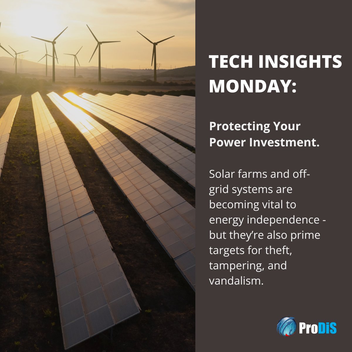 #MondayTechInsights | Protecting Your Power Investment
🔆 Solar systems are powering progress - but they need protection too.

ProDiS offers rugged, smart surveillance solutions built for solar sites.

📩 Secure your setup: info@prodis.co.za
#solarsecurity #smartsurveillance