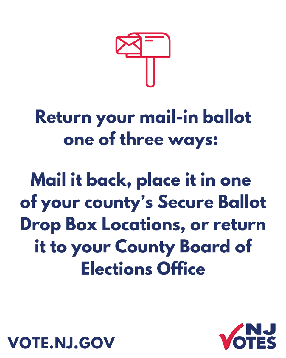 NJ_Votes's tweet image. If you plan on voting by mail in the 2025 Primary Election, the deadline to pick up a mail-in ballot application is today, June 9, by 3pm. Tuesday, June 10 is Election Day! More info at Vote.NJ.Gov. #NJVotes