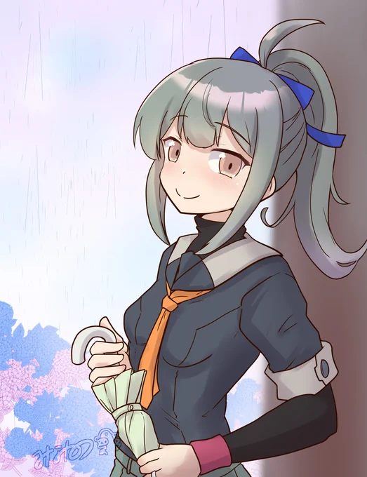 #艦これ版深夜の真剣お絵描き60分一本勝負 #艦これ版真剣お絵描き60分一本勝負_20250609 夕張改二の梅雨モードが無いので、うちのばりさんに梅雨モードしてもらいました。