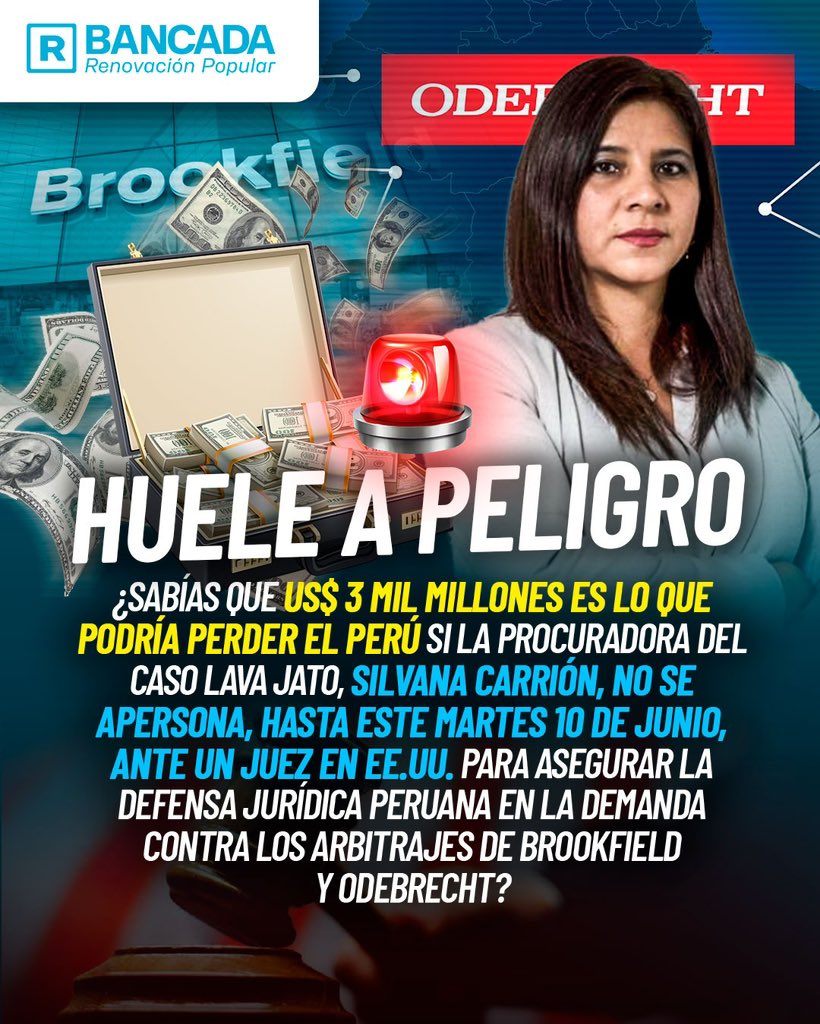 bancada_rp's tweet image. 📢 #DíaClave | ¡La inacción de la procuradora Silvana Carrión no puede seguir beneficiando a la empresa corrupta Odebrecht ni a Brookfield en perjuicio de todos los peruanos! ☝🏻
@PGE_Peru🔎