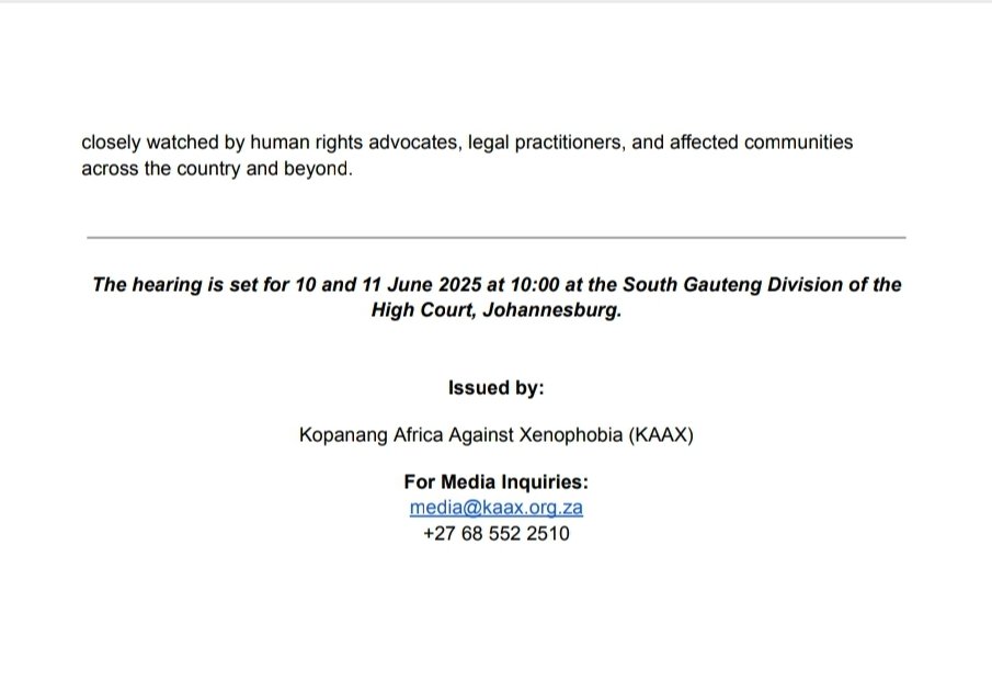 🚨 TOMORROW: <a href="/KopanangAfrica/">Kopanang Africa Against Xenophobia KAAX</a> (KAAX), represented by @SERI_Rights, takes Operation Dudula &amp; the SA government to court over xenophobic violence &amp; state inaction. 

#StopXenophobia 
#KAAX