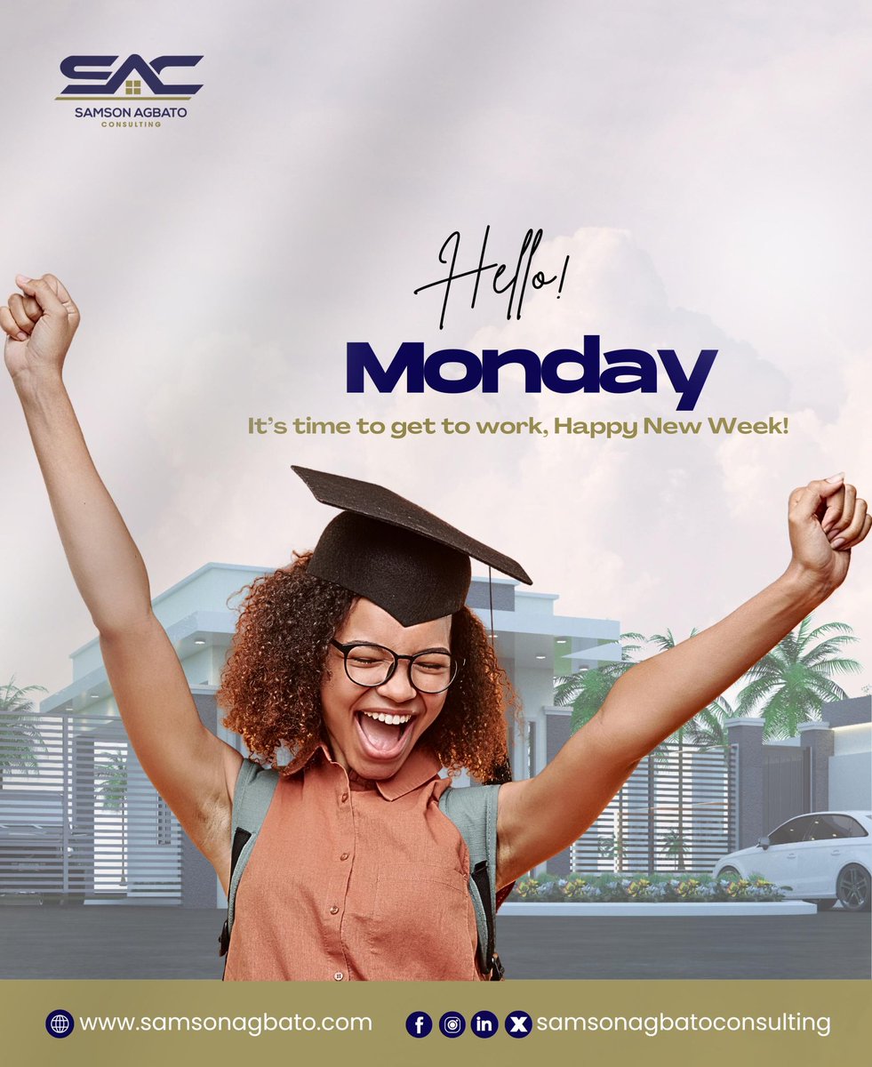 Rise and shine! it's Monday! 🌞💼
 A fresh week to chase your dreams, break new ground, and show the world what you’re made of. 

Let’s get to work and make it count! 

#MondayMotivation #NewWeekNewGoals #SamsonAgbatoConsulting #StartStrong #SuccessDriven
