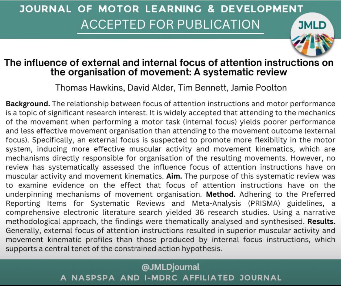 Thomas Edward Hawkins (@tomhawkins77) on Twitter photo 🚀 We believe this work puts forward important practical & methodological recommendations to guide future research in the field of motor learning and attentional focus.
What a great team onboard as well! <a href="/CarnegieSpCoach/">Carnegie Sport Coaching</a> 🙌
researchgate.net/publication/39… 🚀 We believe this work puts forward important practical & methodological recommendations to guide future research in the field of motor learning and attentional focus.
What a great team onboard as well! <a href="/CarnegieSpCoach/">Carnegie Sport Coaching</a> 🙌
researchgate.net/publication/39…
