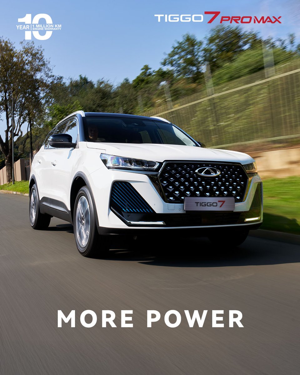 SA_Chery's tweet photo. Discover the power to #LiveForMore with the TIGGO 7 Pro Max. Powered by 145 kW and 290 Nm of torque from the 1.6-litre 4-cylinder turbo-petrol engine, it’s built to take on every road with power, precision, and efficiency. Ready for your next adventure?
Book a test drive today. https://t.co/2uakyr0j4y
#CherySouthAfrica #TIGGO7ProMax #LiveForMore