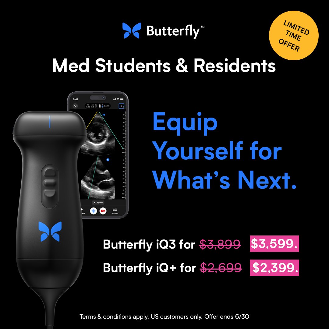 Butterfly Network (@butterflynetinc) on Twitter photo Your next chapter starts with Butterfly 📚🦋
Med students and residents: unlock limited-time pricing on Butterfly portable ultrasound probes and start scanning with confidence. Offer ends 6/30.
bit.ly/4iy9e1A Your next chapter starts with Butterfly 📚🦋
Med students and residents: unlock limited-time pricing on Butterfly portable ultrasound probes and start scanning with confidence. Offer ends 6/30.
bit.ly/4iy9e1A